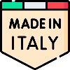 Badge with 'MADE IN ITALY' text on a beige background